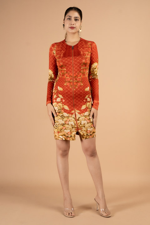 Rust Zip-It-Up Bodycon Dress
