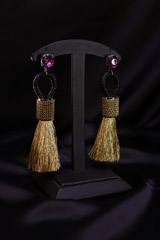 Pink Stud Gold Tassel Earrings