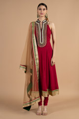Red Flared Churidar Kameez