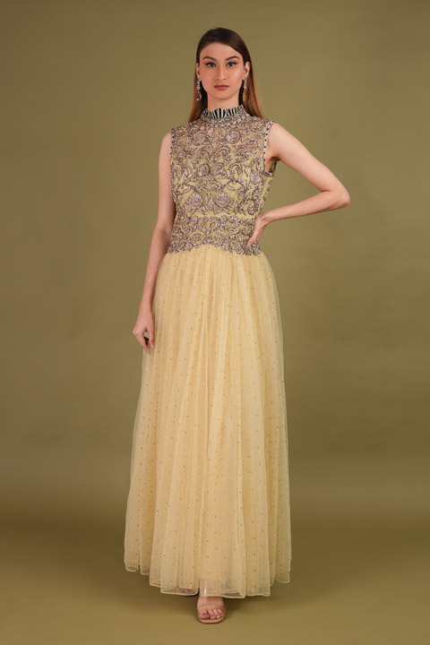 Ivory Floral Net Gown