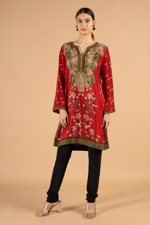 Red Floral Kiss Kurti
