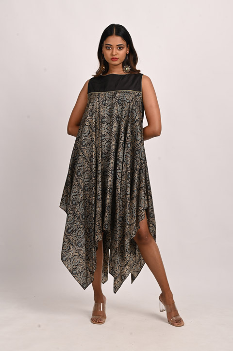 Black Printed Flared Kurti
