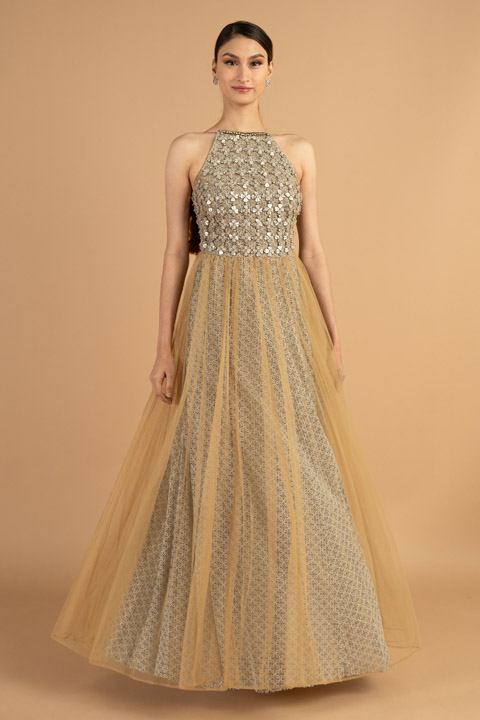 Beige Flared Gown