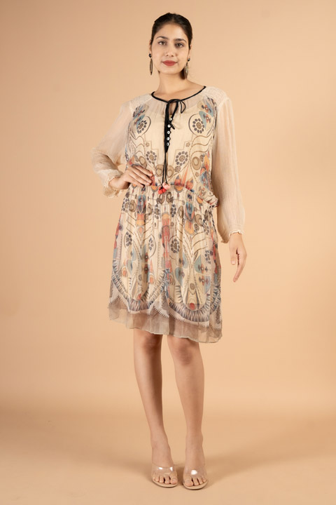 Creme Printed Mid Length Tunic