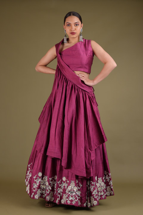 Magenta Embroidered Top Bottom Set