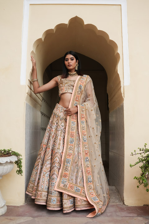 Peach Thread Work Lehenga