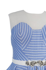 White Striped A Line Gown3780-8