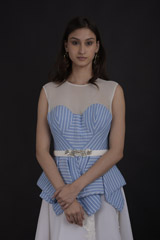 White Striped A Line Gown_SUB8102