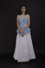 White Striped A Line Gown_SUB8104