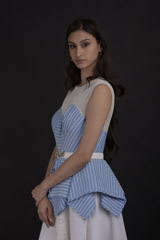 White Striped A Line Gown_SUB8106