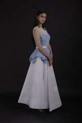 White Striped A Line Gown_SUB8107