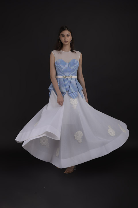 White Striped A Line Gown