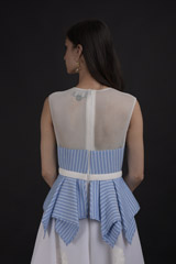 White Striped A Line Gown_SUB8110