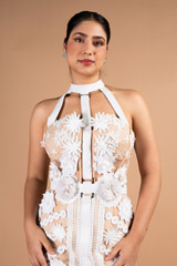 Beige And White Floral Embroidery GownDSC09594