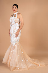 Beige And White Floral Embroidery GownDSC09596