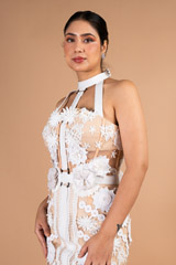 Beige And White Floral Embroidery GownDSC09597