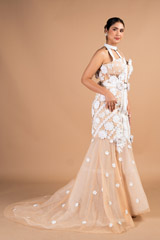 Beige And White Floral Embroidery GownDSC09598