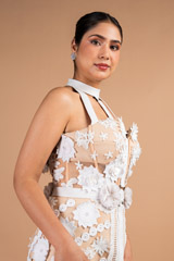 Beige And White Floral Embroidery GownDSC09599