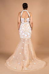 Beige And White Floral Embroidery GownDSC09601