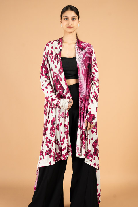 Rose Petal Printed Wrap Long Shrug