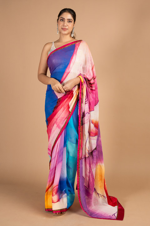 Multi-Color Screen-Print Saree