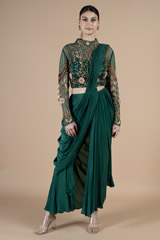 Hand Embriodered Tasseled Blouse With Drape Bottom