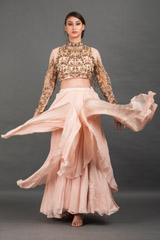 Peach Hand Embroidered Top Bottom Set_DSC8608-Edit