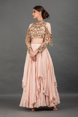 Peach Hand Embroidered Top Bottom Set_DSC8611-Edit