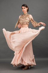 Peach Hand Embroidered Top Bottom Set