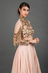 Peach Hand Embroidered Top Bottom Set_DSC8620-Edit