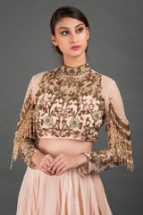 Peach Hand Embroidered Top Bottom Set_DSC8624-Edit