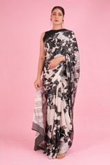 Vintage Grey Rose Print SareeDSC00644