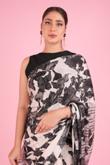 Vintage Grey Rose Print SareeDSC00647