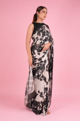Vintage Grey Rose Print SareeDSC00649