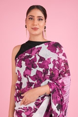 Vintage Purple Rose Print SareeDSC00625