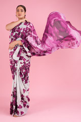 Vintage Purple Rose Print SareeDSC00626