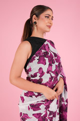 Vintage Purple Rose Print SareeDSC00628