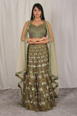 Green Hand Embroidered Lehenga