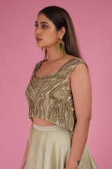 Green Embroidered Layered Top Bottom SetDSC02736