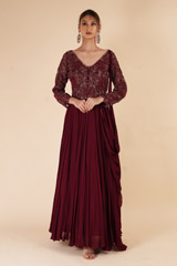 Wine Dori Work Gown