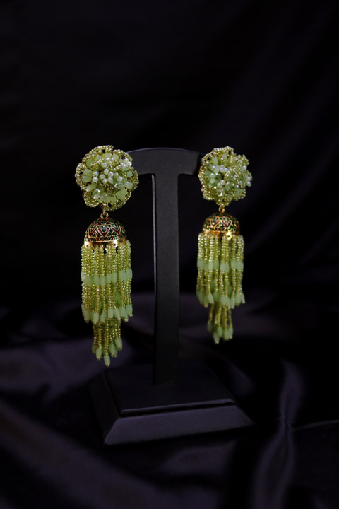 Green Floral Drop Earrings
