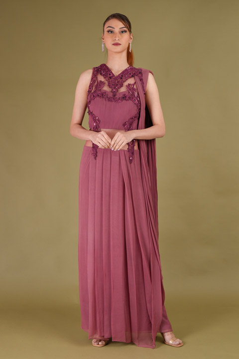 Onion Pink Draped Saree