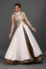 White And Golden Sequins Top Bottom Set