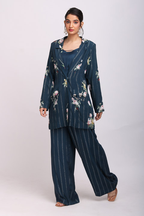 Blue Blazer Pants Set