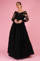 Black Frill Gown With Draped SleevesDSC02603
