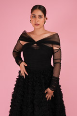 Black Frill Gown With Draped SleevesDSC02604