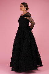 Black Frill Gown With Draped SleevesDSC02606