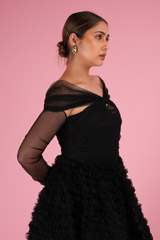 Black Frill Gown With Draped SleevesDSC02607