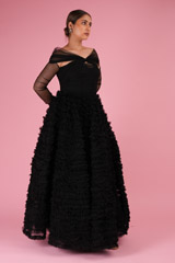 Black Frill Gown With Draped SleevesDSC02608