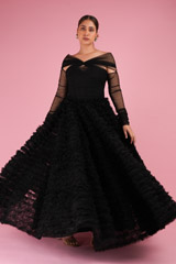 Black Frill Gown With Draped SleevesDSC02609